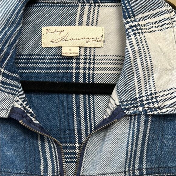 Blue and White Plaid Zip-Up Shirt - Picture 2 of 2